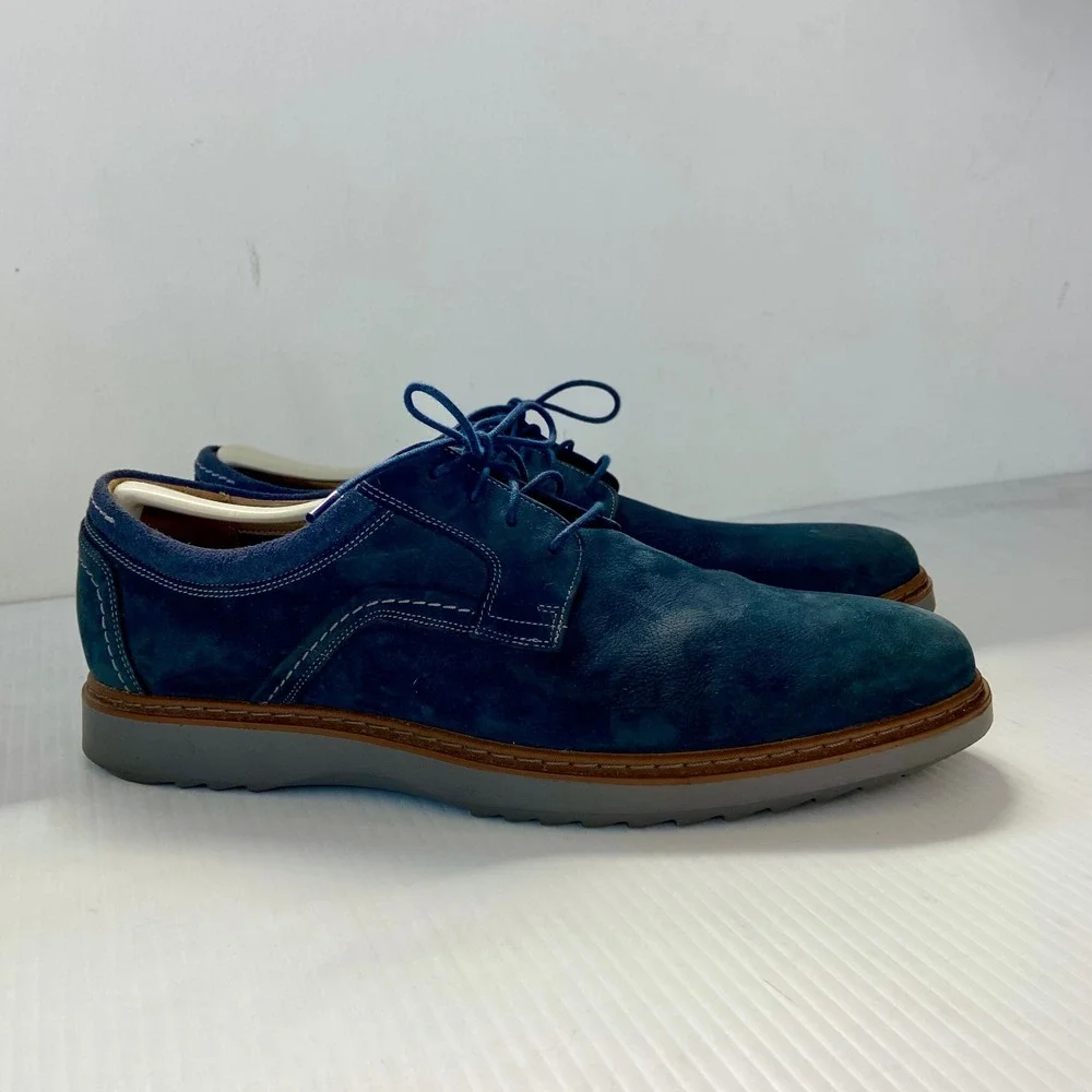 Clarks Unstructured Geo Lace Up Navy Blue Nubuck Oxford Plain Toe Shoes Men 10.5
